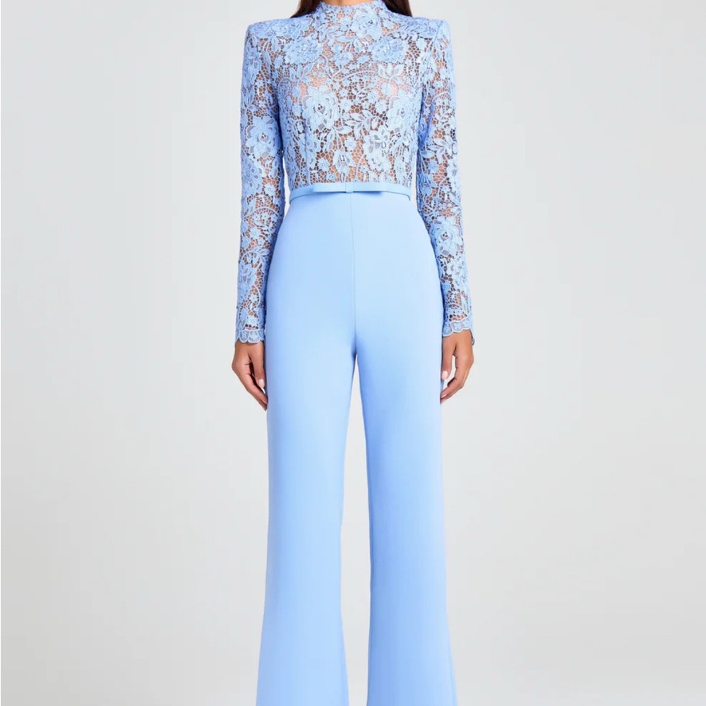 NADINE MERABI Sky Blue Lace Jumpsuit